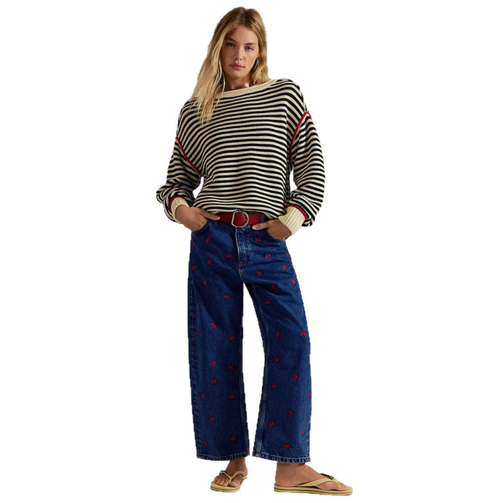 Damen Oversize Ringelstrickpullover mit weitem Schnitt, Bündchen & kontrastierenden Paspeln Echoarchiv