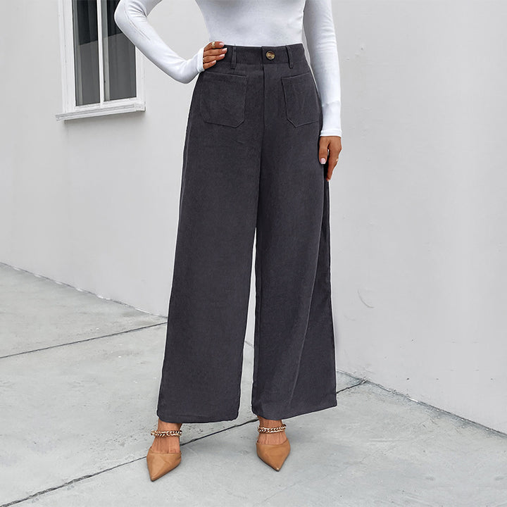 Damen Weite Cordhose mit hoher Taille, aufgesetzten Taschen und weitem Bein Echoarchiv