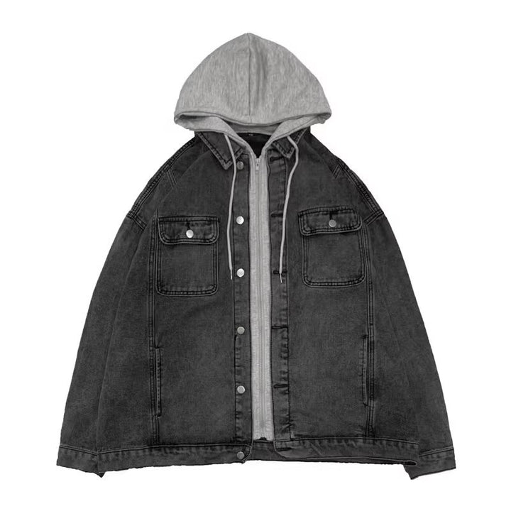 Damen Lässige Oversized Denimjacke mit Kapuze Echoarchiv