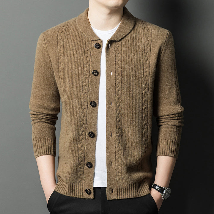 Herren modische Strickjacke mit feiner Struktur und durchgehendem Knopfverschluss Echoarchiv