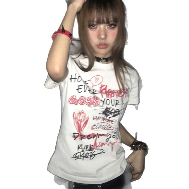 Damen lässiges Statement T-Shirt mit kreativem Print Echo Archiv