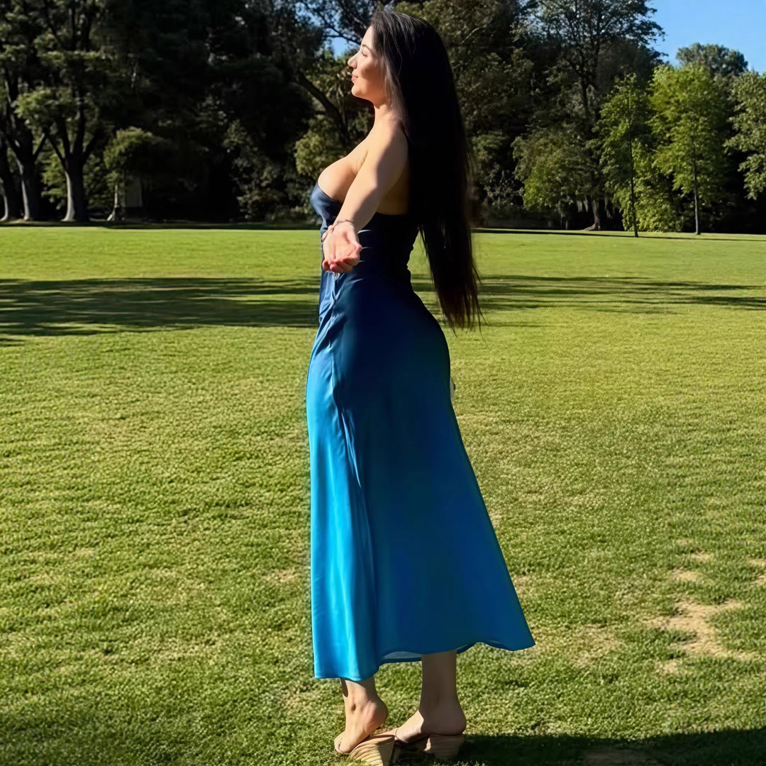 Damen lässiges Maxikleid mit elegantem Halterneck und einzigartigem Farbverlauf Echo Archiv