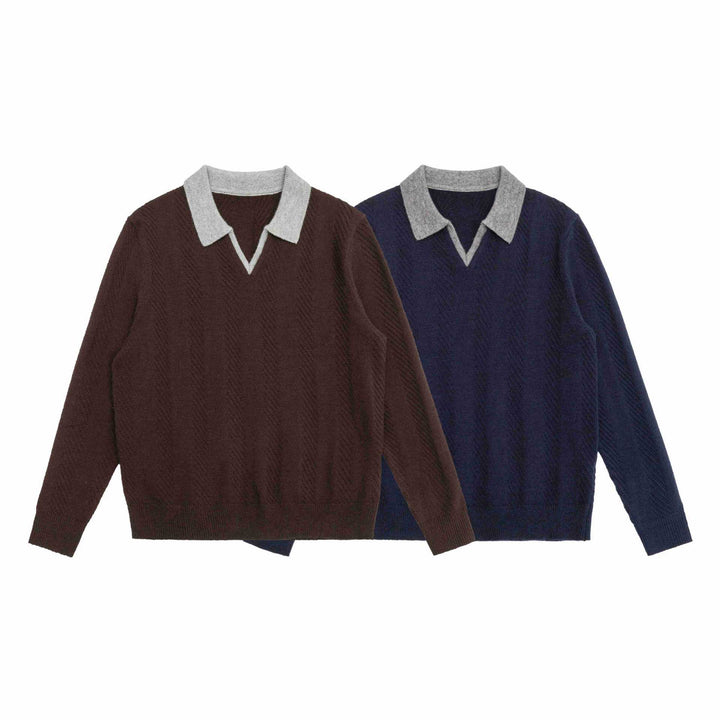 Unisex Strickpullover mit Polokragen und V‑Ausschnitt Echoarchiv