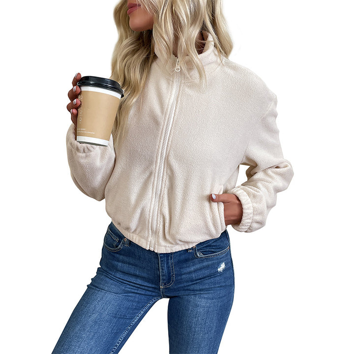 Damen Kurz geschnittene Fleece-Zipjacke mit Stehkragen und elastischem Saum Echoarchiv