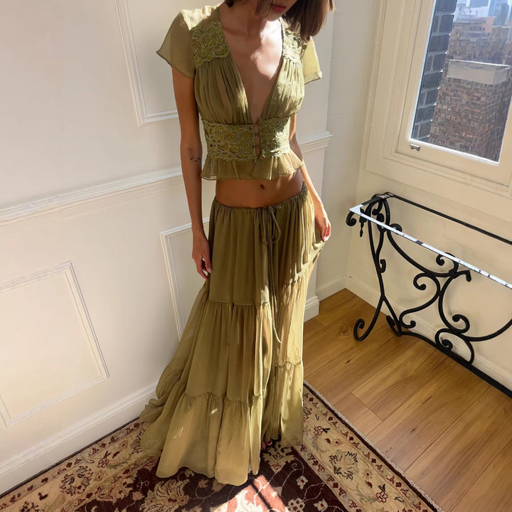 Damen Luftiges Maxikleid mit eleganten Rüschen und transparenter Optik Echo Archiv