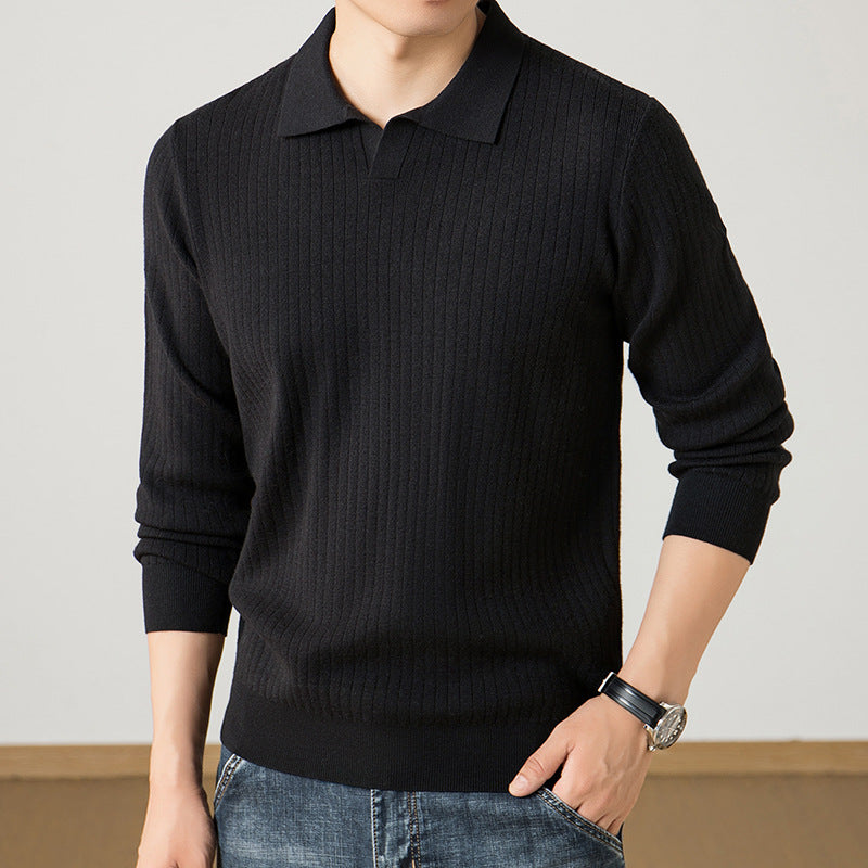 Herren Polokragen-Feinstrickpullover mit Rippstruktur und schmaler Silhouette Echo Archiv