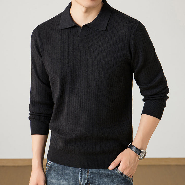 Herren Polokragen-Feinstrickpullover mit Rippstruktur und schmaler Silhouette Echo Archiv
