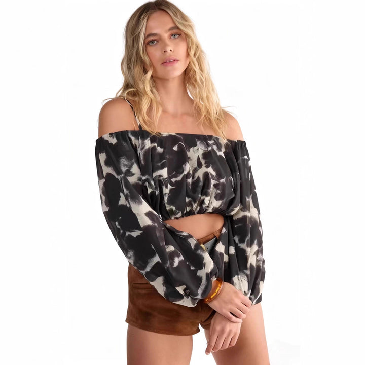 Damen trendige Schulterfreie Bluse mit voluminösen Ärmeln und eleganten Details Echo Archiv