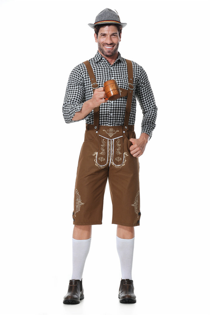 Herren nan authentische Trachtenlederhose kurz mit verstellbaren Trägern und aufwendiger Stickerei Echo Archiv