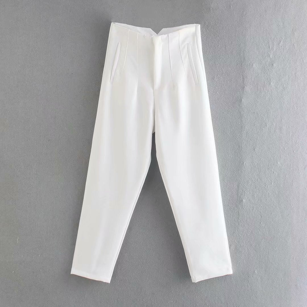 Damen Hochtaillierte tapered Anzughose mit Bügelfalte und Paspeltaschen Echo Archiv
