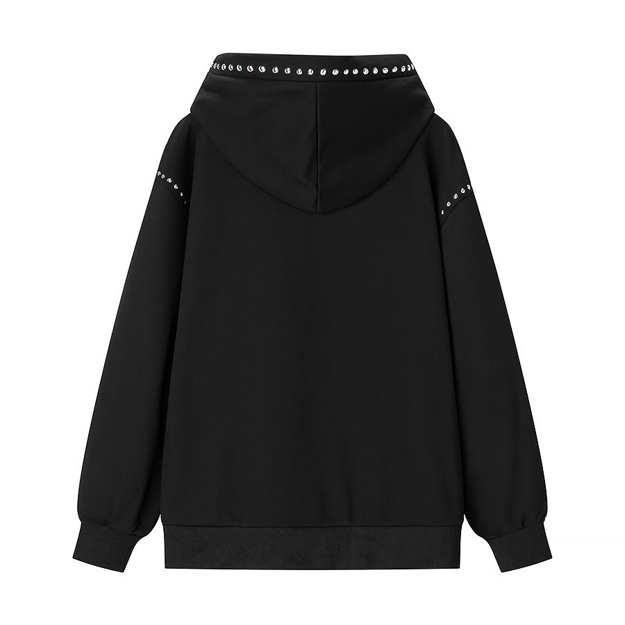 Damen Oversize-Kapuzenpullover mit Nietenbesatz und geripptem Saum Echo Archiv