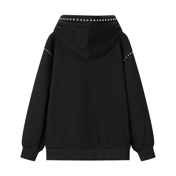 Damen Oversize-Kapuzenpullover mit Nietenbesatz und geripptem Saum Echo Archiv