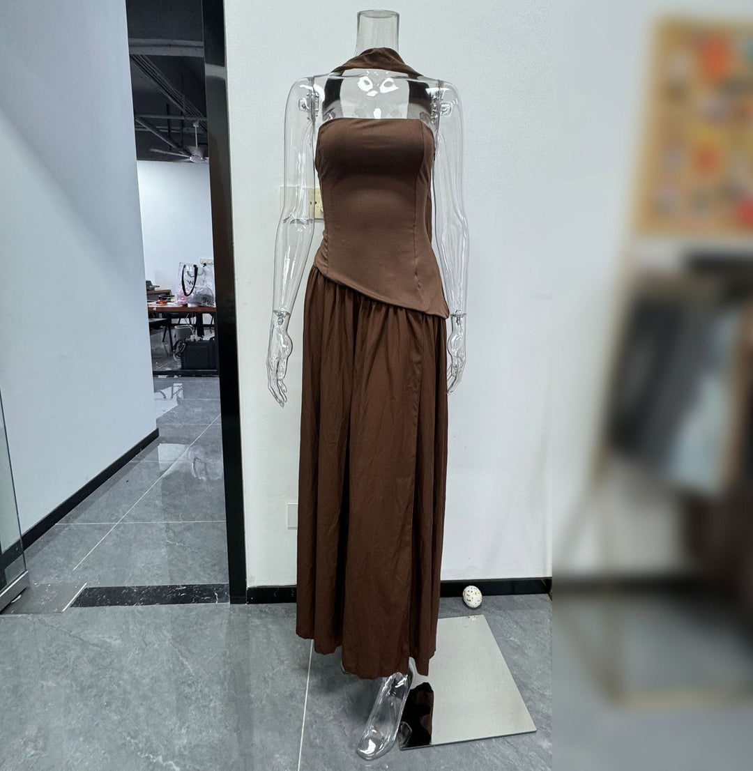Damen Raffiniertes Maxi-Kleid mit asymmetrischem Oberteil und hohem Schnitt Echo Archiv
