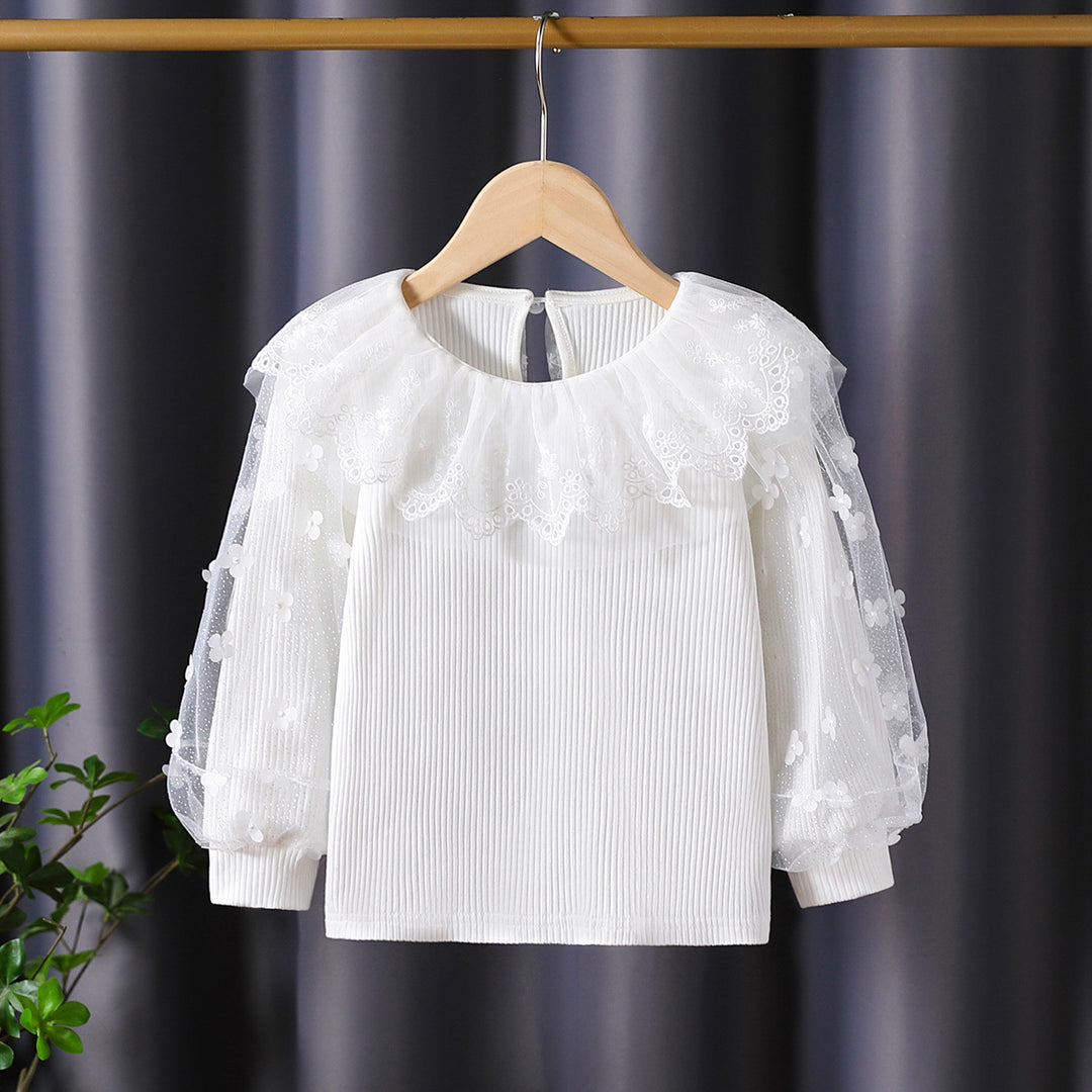 Damen Bluse mit romantischem Tüllkragen und floralen Stickereien Echo Archiv