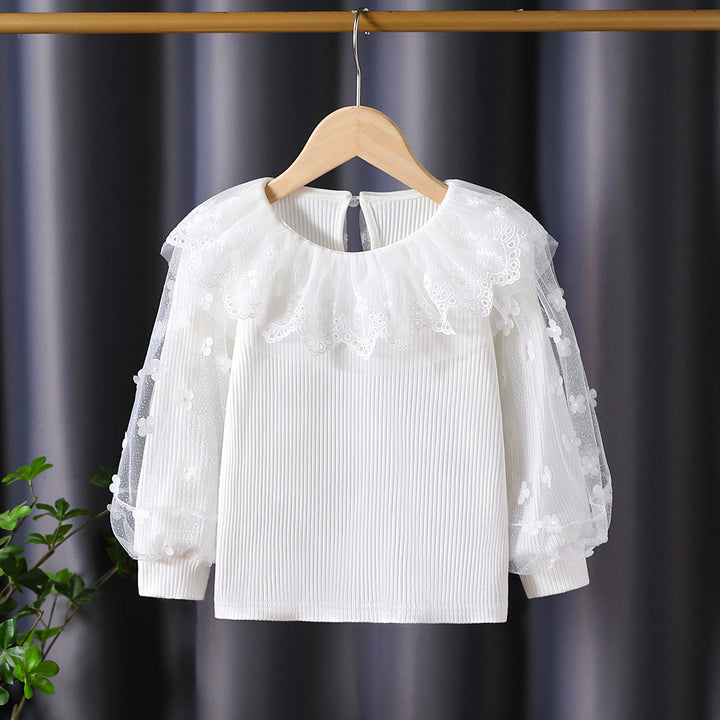 Damen Bluse mit romantischem Tüllkragen und floralen Stickereien Echo Archiv