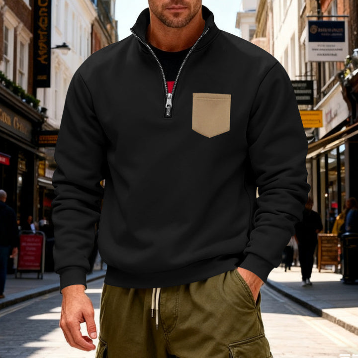 Herren modischer Sweatshirt mit halbem Reißverschluss und aufgesetzter Tasche Echoarchiv
