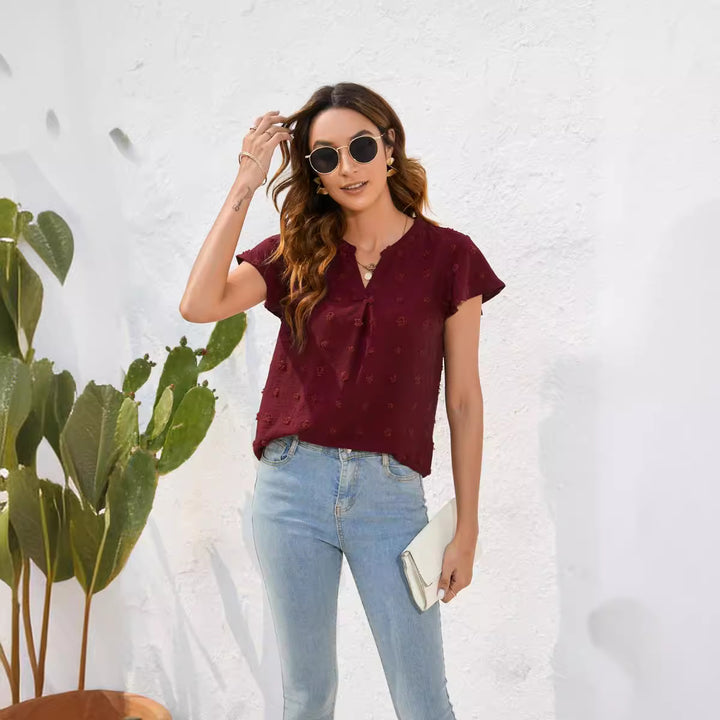 Damen Leichtes Kurzarmblusenshirt mit strukturiertem Material und eleganten Details Echo Archiv