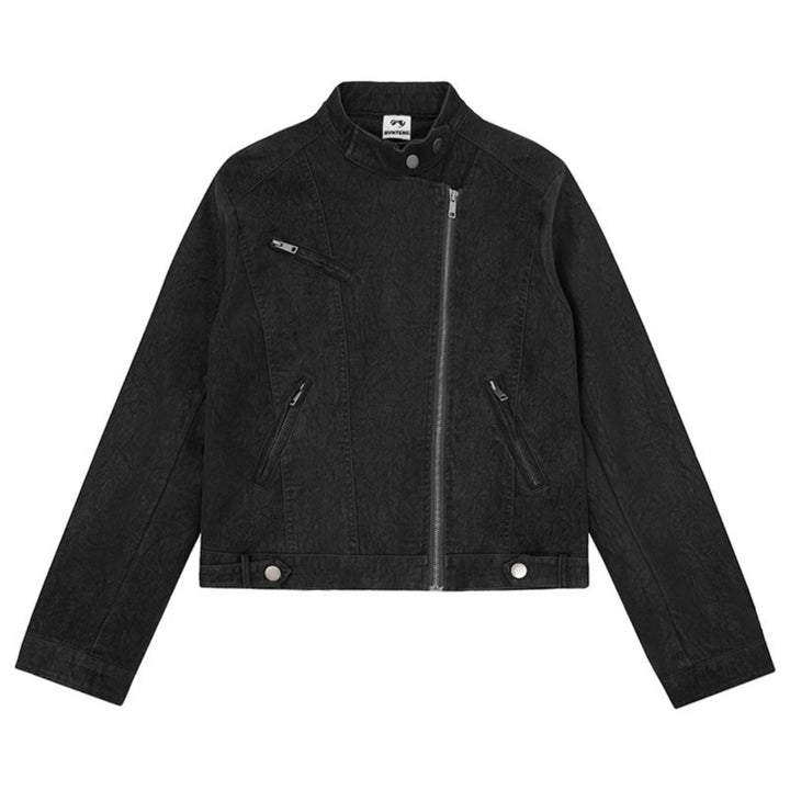 Damen Bikerjacke aus Kunstleder mit asymmetrischem Reißverschluss und Stehkragen Echoarchiv