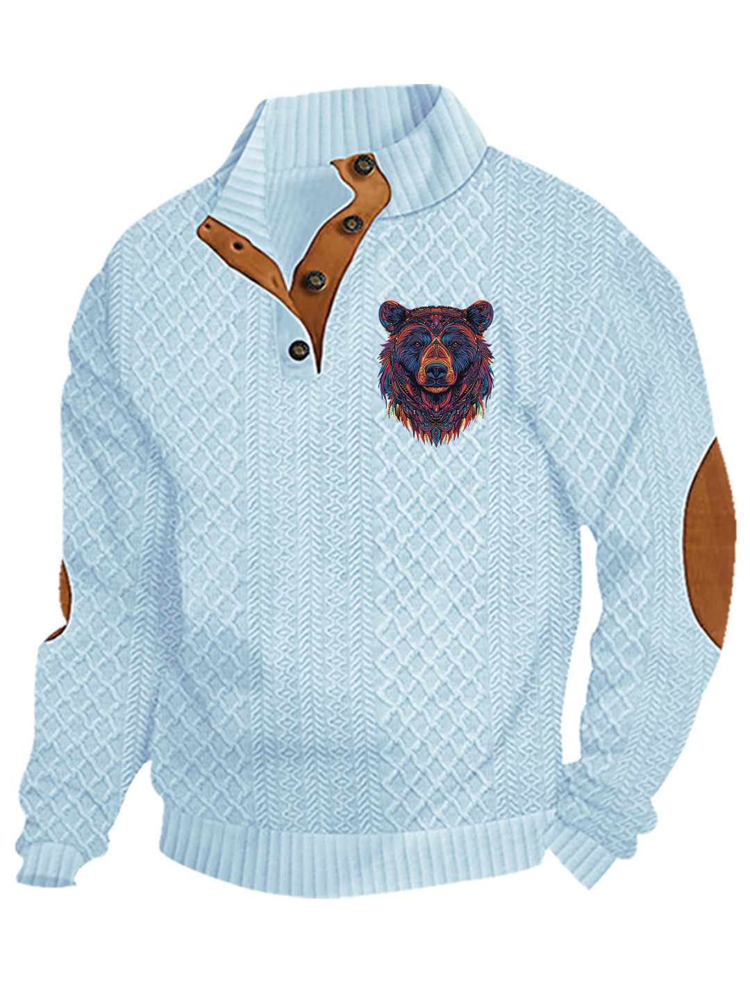 Herren nan Heritage-Strukturpullover mit Stehkragen Lederimitat-Besatz Ellenbogen-Patches und Halbknopfleiste Echo Archiv