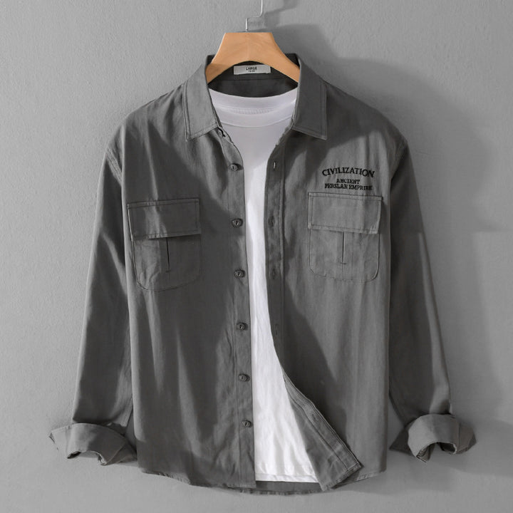 Herren Militärisch inspiriertes Overshirt mit Doppel-Brusttaschen und dezenter Stickerei Echoarchiv
