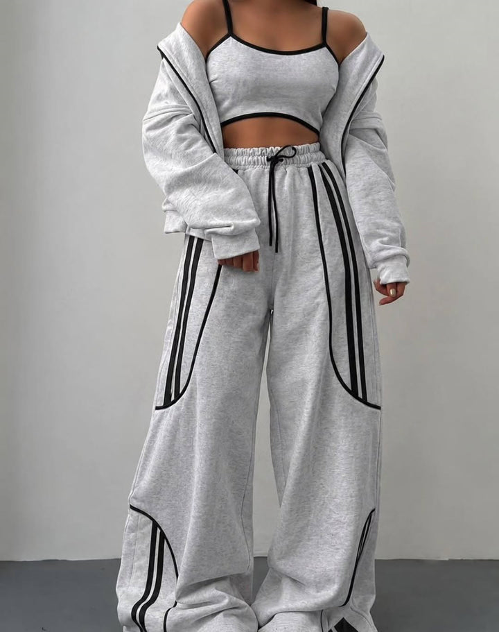 Damen Oversize Kapuzen-Sweatjacke mit Reißverschluss und weitem Trackpant-Set – Auréline