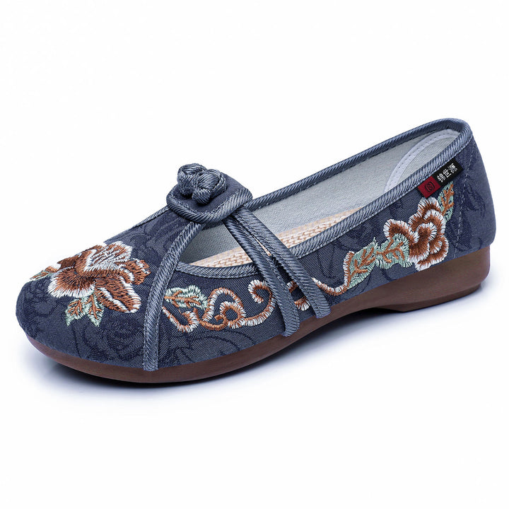Damen nan bestickte Mary-Jane Slipper mit chinesischem Knotenverschluss und orthopädischer Komfortsohle Echo Archiv