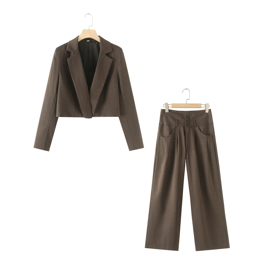 Damen cropped Reversblazer-Set mit kurzem Sakko und Highwaist Weitbein-Hose – Valéne