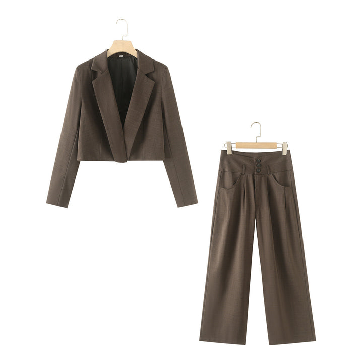 Damen cropped Reversblazer-Set mit kurzem Sakko und Highwaist Weitbein-Hose – Valéne
