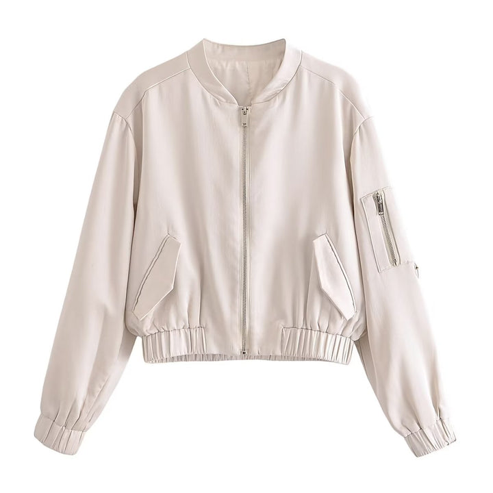 Damen Kurze Bomberjacke im Boxy‑Cropped‑Schnitt mit Reißverschluss und Ärmeltasche Echoarchiv