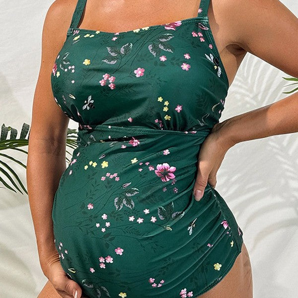 Damen Einteiler Badeanzug mit floralen Rüschendetails und elastischem Design Echo Archiv