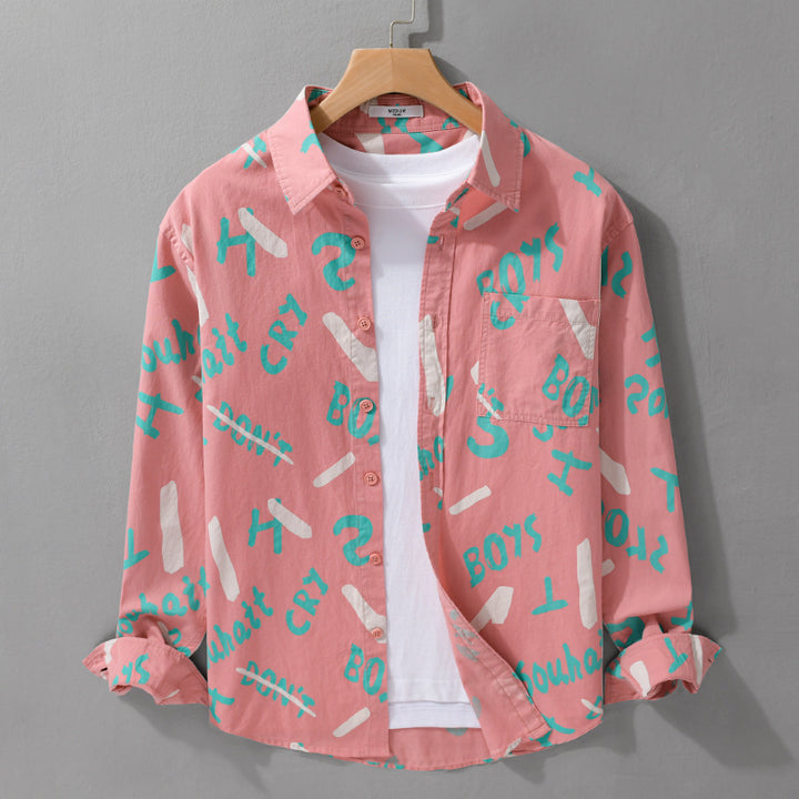 Herren Lockeres Baumwoll-Overshirt mit grafischem Allover-Print und Kentkragen Echoarchiv