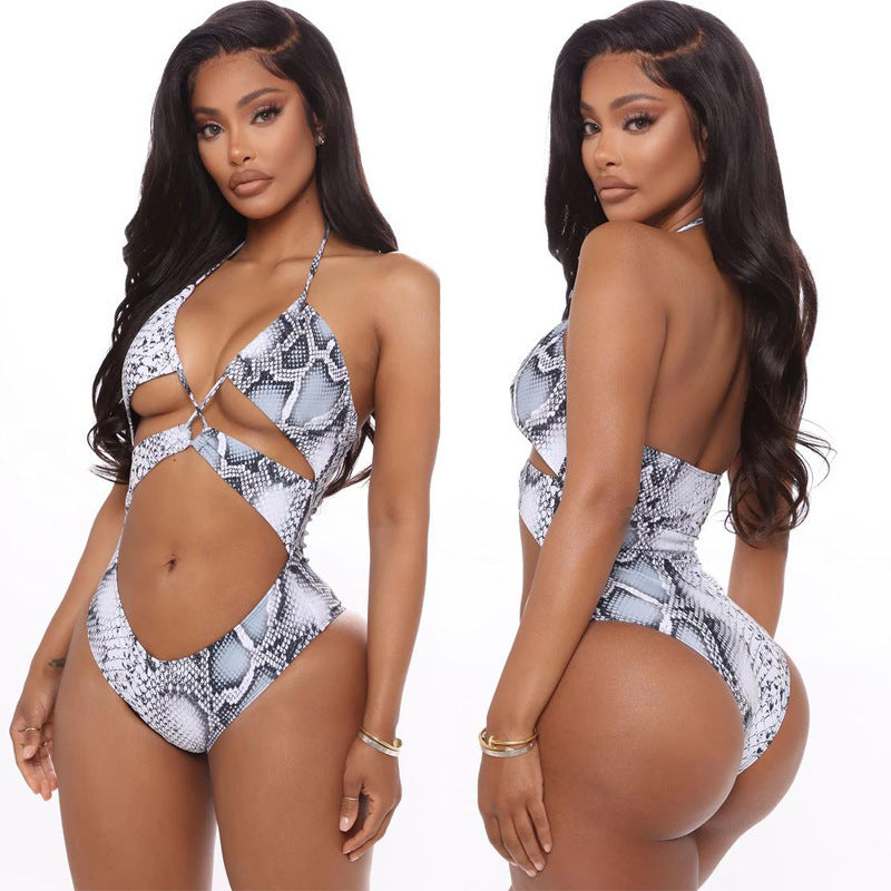 Damen Cut-Out Badeanzug mit schickem Schlangenmuster Echo Archiv
