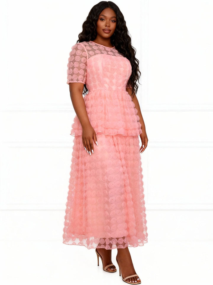 Damen Elegantes Maxi-Kleid mit floralem Volant-Design Echo Archiv