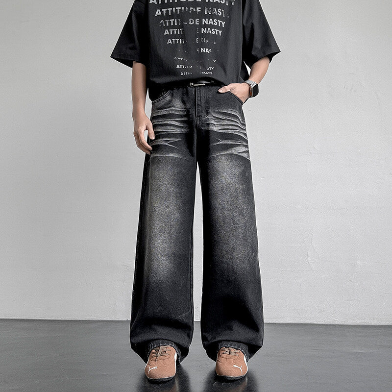 Unisex Weit geschnittene Denim-Hose mit einzigartigen Waschung und legerem Design Echoarchiv