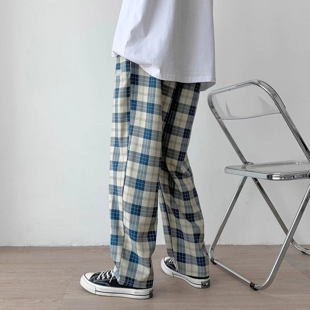 Herren Karierte Relaxed-Fit Hose mit Kordelzug und geradem Bein Echoarchiv