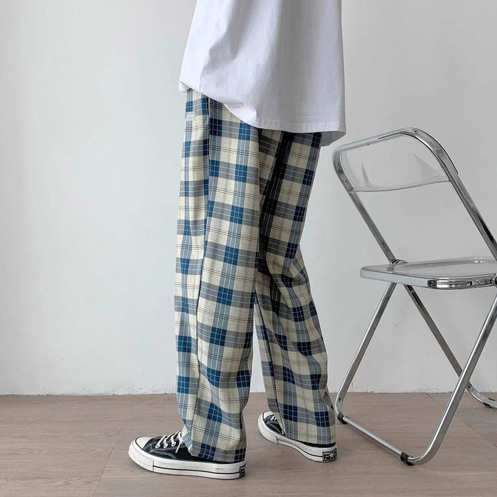 Herren Karierte Relaxed-Fit Hose mit Kordelzug und geradem Bein Echoarchiv