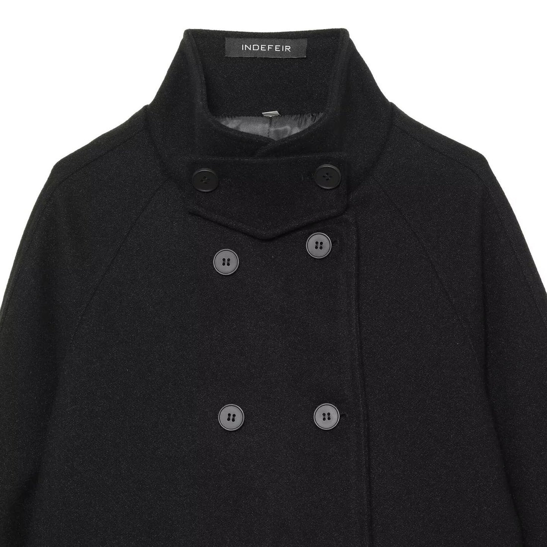 Damen Kurzer Doppelreihiger Wollmix-Cape‑Mantel mit hohem Stehkragen Echoarchiv