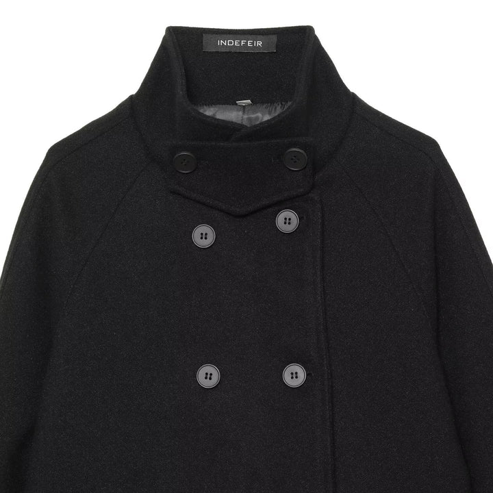 Damen Kurzer Doppelreihiger Wollmix-Cape‑Mantel mit hohem Stehkragen Echoarchiv