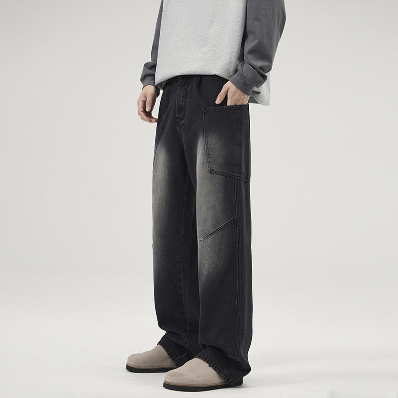 Herren Ultraweite Stonewashed-Denim-Palazzo-Cargohose mit großen Aufsatztaschen Echo Archiv
