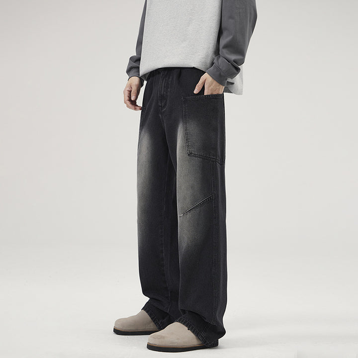 Herren Ultraweite Stonewashed-Denim-Palazzo-Cargohose mit großen Aufsatztaschen Echo Archiv