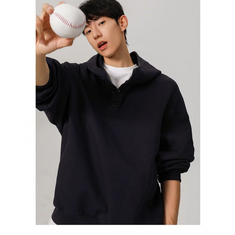 Herren Oversized Kapuzenpullover mit 3‑Knopf‑Leiste und seitlichen Eingrifftaschen Echoarchiv
