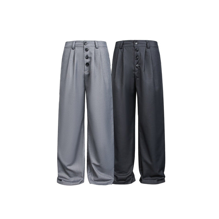 Damen Weite High-Waist Bundfaltenhose mit markanter Knopfleiste Echoarchiv
