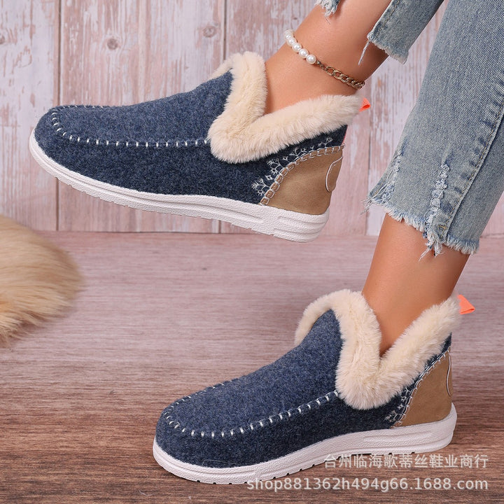 Damen Gefütterte Kurzstiefel-Hausschuhe mit Faux-Fellkragen und rutschfester Gummisohle – Lioré