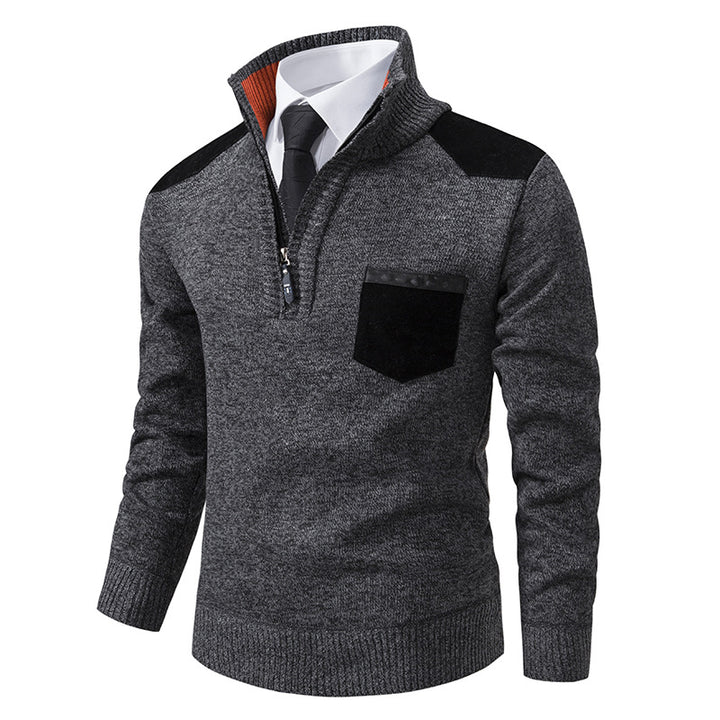 Herren elegante Strickpullover mit halben Reißverschluss und praktischem Taschenlayout Echoarchiv