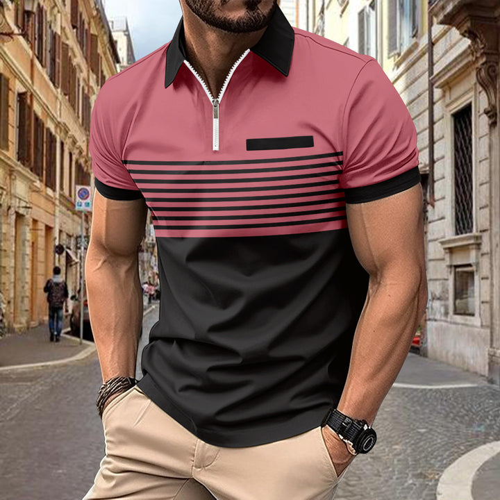 Herren Kurzarm Poloshirt mit elegantem Reißverschluss und modischem Streifenmuster Echoarchiv