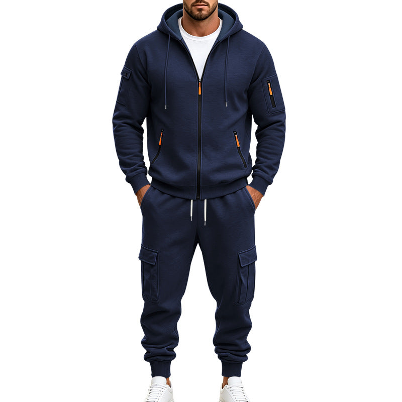 Herren Funktionales Cargo-Sweatset mit Kapuzenjacke und Mehrfachtaschen-Jogger – Cavarno