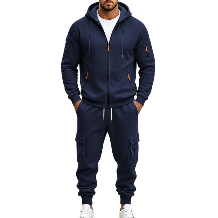 Herren Funktionales Cargo-Sweatset mit Kapuzenjacke und Mehrfachtaschen-Jogger – Cavarno