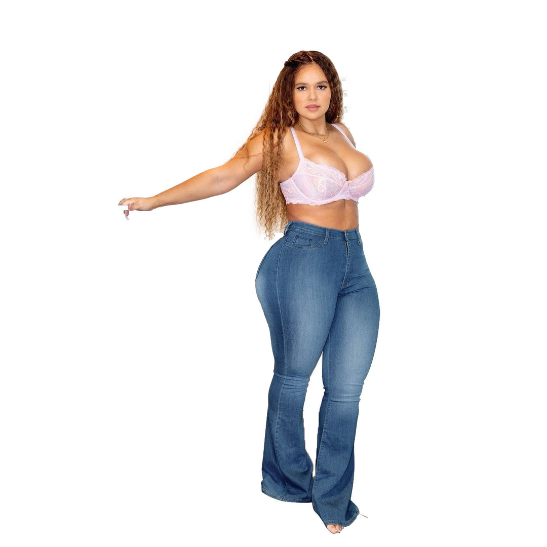Damen High-Waist Flared-Jeans im figurformenden Curvy-Cut Echo Archiv