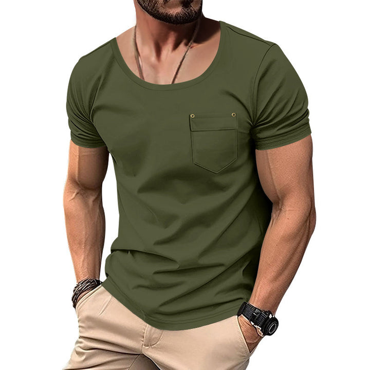 Herren hochwertiges T-Shirt mit lässigem V-Ausschnitt und praktischer Brusttasche Echoarchiv