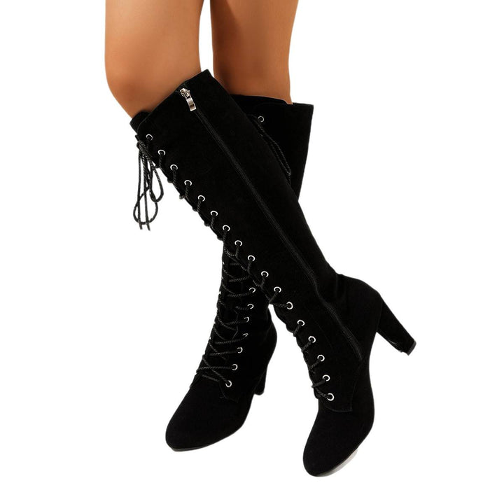 Damen Elegante Overkneestiefel mit Schnürdetail Echo Archiv